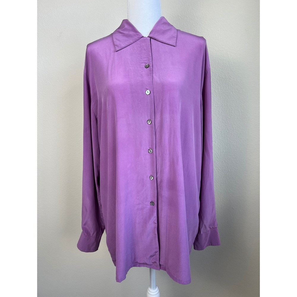 VTG 100% Silk Button Up Blouse Quiet Luxury Old Money Career Capsule Wardrobe L